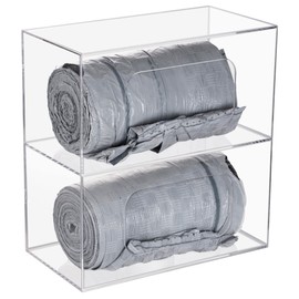 SEANADO Trash Bag Dispenser Roll Holder, 2 Compartment Wall Mount Acrylic Kitchen Double Side Loaded Organizer Storage Box Holder for Garbage and Grocery Bags (10.4 x 5.5 x 11inches)