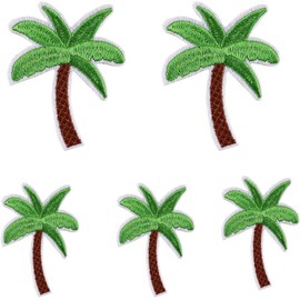 5Pcs Embroidered Iron On Patches DIY Accessories, Green Applique Coconut Palm Tree Embroidered Patch Iron Decorative Patches, Cute Sewing Applique for Jackets, Hats, Backpacks, Jeans