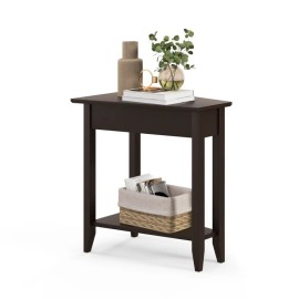 Costway 2-Tier Mid Century Modern Side Table Narrow End Table Bedroom With Storage Shelf
