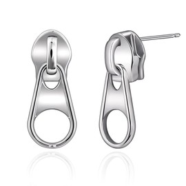 Zipper Pull Earrings for Men & Women – Minimalist Luxury Studs, Unique Silver Zipper Head Design, Hypoallergenic Copper Earrings, Edgy Unisex Jewelry, Lightweight Trendy Accessories ER102