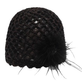 ZLYC Women Crochet Beanie Hat Summer Handmade Knit Decorated Lightweight Skull Cap, Feather Black Mixed Brown Black