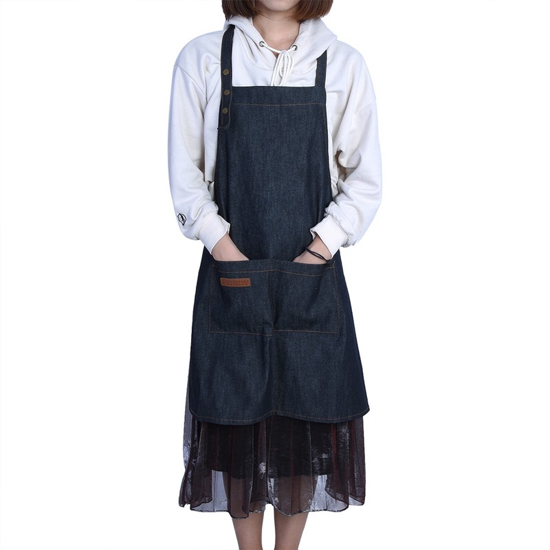 Denim Apron Baker Kitchen Restaurant Coffee Work Uniform with Front