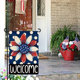 ARGOOFG 4th of July Patriotic Garden Flag 12x18 Inch Double Sided Outside Welcome Independence Memorial Day American Polka Dot Floral Outdoor Yard Porch Decorations 3-12