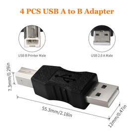 KUOQIY 4 Stücke USB A auf B Adapter, USB 2.0 A Männlich zu B Drucker Männlich Konverter, für Drucker, Scanner, Faxgerät, Mehr