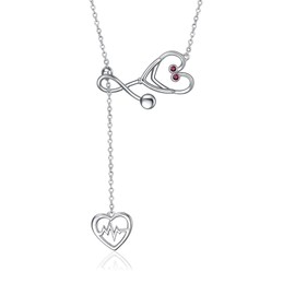 YFN Stethoscope Nurse Necklaces for Women Sterling Silver January Birth Month Pendant Necklace Birthstone Nurse Medical Jewelry