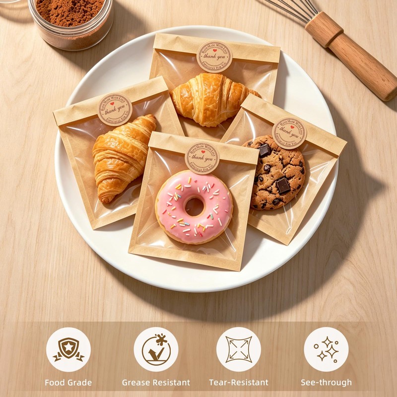 140 Pcs Paper Cookie Bags with Seal,5.7x6.5 Inch Cookie Bags