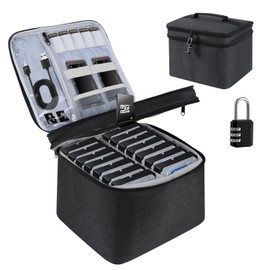 Crisinant Hard Drive Case,14 -Bay Protective Storage Bag for 3.5" HDD, Large Capacity Storage Box with Lock,Portable External Hard Drive Carrying Case,Movable Grid and Shockproof(Bag only)