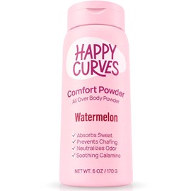 HAPPY CURVES Comfort Powder: Talc Free Anti Chafe Body & Foot Dusting Powder Deodorant to Control Inner Thigh Chafing, and Private Areas 6oz (Pack of 1) - Watermelon