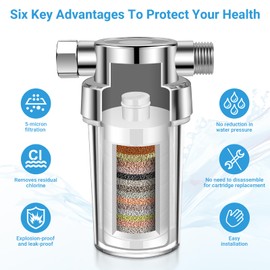 YABAHU Shower Filter - 5 Micron PP Cotton Filter, Includes 3 Extra Cartridges, Water Filtration and Shower Accessories for Kitchen & Water Heaters