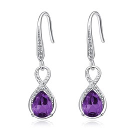 Dangle Drop Earrings 925 Sterling Silver Infinity Earrings Teardrop Crystal Leverback Earrings Birthstone Fine Jewelry Gifts for Women(February Crystal), Sterling Silver, crystal