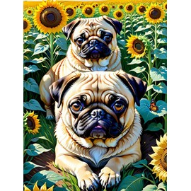 KAYEIUU Diamond Painting Kits for Adults DIY 5D Cute Dog Pug Round Diamond Impressionist Animal Style Full Diamond Diamond, Home Wall Decor Gift Gemstone Art Painting Kits 12x16inch