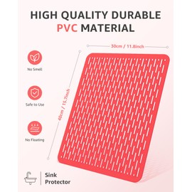 Bligli Mesh Sink Mat, 15.7 x 11.8inch Sink Prtector Mats for Kitchen Sinks, PVC Eco-Friendly Sink Protectors for Bottom of Sink, Fast Draining, Easy Cleaning, Clear Red