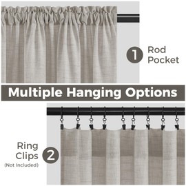 MRTREES Linen Voile Curtains 90 Drop Pair, Long Net Semi Sheer Rod Pocket Curtains for Bedroom and Living Room, 2 Panels Semi-Transparent Window Treatments 140x228 CM 55x90 Inch Linen