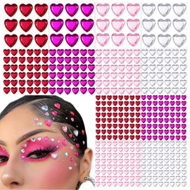 436 Pieces Heart Rhinestones Stickers Acrylic Heart Gems Stickers Flat-Back Heart Crystal Stickers for Body Eye Makeup Self-Adhesive Heart Rhinestones for Wedding Valentine's Day Decor DIY Craft