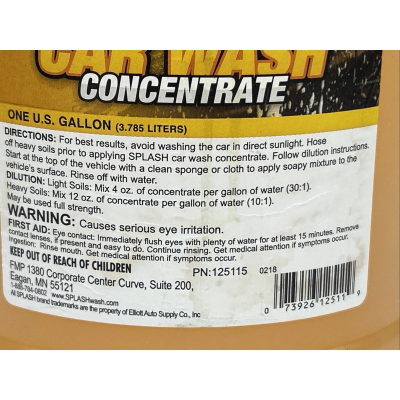 SPLASH CAR WASH Concentrate - 1 Gallon Makes 30 Gallons