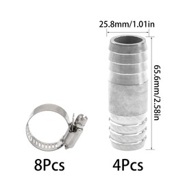 Rrina 4Pcs 1in 304 Stainless Steel Hose Barb Splicer Mender Union Air Water Fuel Coupler Fitting with 8Pcs Hose Clamp