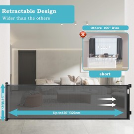 Baby Gate Retractable Gates for Stairs, Mesh Dog Gate for The House, Wide Pet Gate 33" Tall, Extends to 126" Wide, Long Child Safety Gates for Stairs, Hallways, Indoor/Outdoor, Cat Gate (Black)