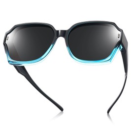 TINHAO Polarized Fit Over Glasses Sunglasses for Women UV Protection, Oversized Square Wrap Around Shades for Driving(Gradient Light Blue,Black)