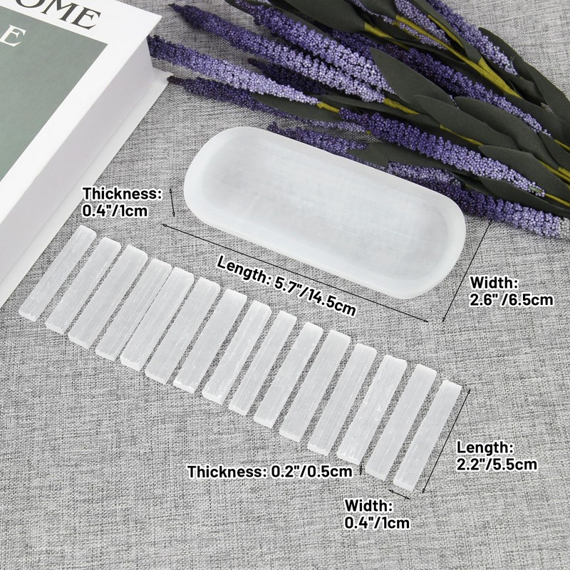 5.7'' Selenite Crystal Bowl with 15 Pcs Selenite Sticks, Charging