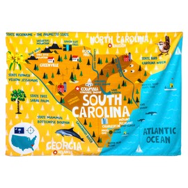 Birdy Boutique South Carolina Map Tapestry – 60" x 39" Educational Wall Hanging for Kids – State Landmarks, Cities & Fun Facts – Lightweight Classroom Tapestry for Preschool, Elementary, Middle School, Kids Room Decor or Homeschool