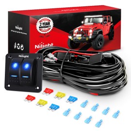 Nilight 16AWG LED Light Bar Wiring Harness Kit 12V On/Off 2 Gang Rocker Switch Panel Power Relay Blade Fuse 5Pin Toggle Switches for Cars Boat ATV Trucks-4 Leads