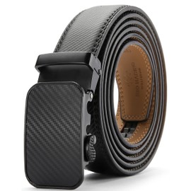 Marino Men’s Genuine Leather Ratchet Dress Belt With Automatic Buckle, Enclosed in an Elegant Gift Box - Diagonal Weave - Deep Charcoal - Adjustable from 28" to 44" Waist