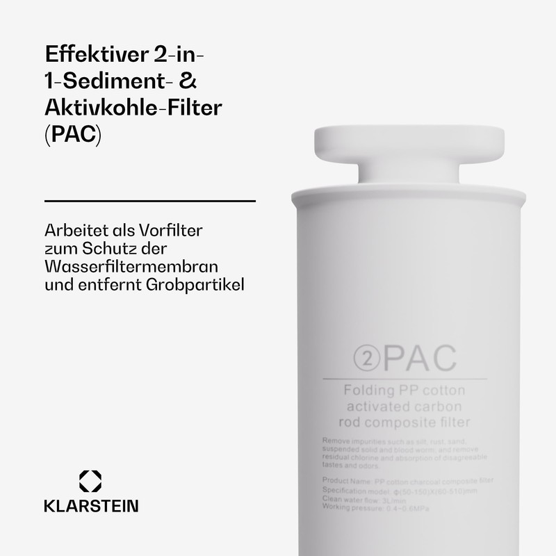 Klarstein Reverse Osmosis Filter, PAC Replacement Filter for Tap Water,