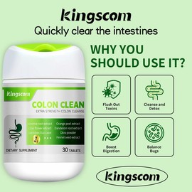 Kingscom Advanced Colon Cleanse - Okra Fiber Formula | 30 Tablets | Caffeine-Free | Gut Health & Detox Support | Natural Dietary Supplement Healthcare Optimum Fitness Extra Strength Digestive System Vitamin Edible Bathroom:_4 Bottles