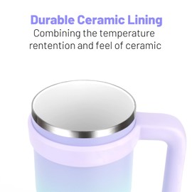 Zukro 20 oz Insulated Tumbler Ceramic Interior Coating, No Metallic Aftertaste, Vacuum Stainless Steel Double-walled Coffee Cup with Handle, Lid and Straw, BPA Free, No Sweat, Dishwasher Safe, Taffy