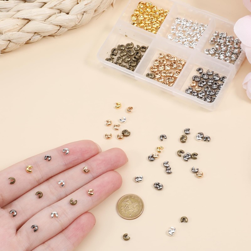 300 PCS Metal Crimp Covers, 3mm Jewelry Crimp Beads Half