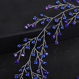 Rumtock Blue Hair Vine Pearl Headpiece for Wedding Brides Women Girls Vintage Boho Hair Accessories for Styling Jewelry (Blue)