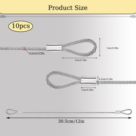10Pcs Stainless Steel Wire Cable with Loops 12 Inch Vinyl Coated Wire Rope Long Rope Lanyard Lock Security Wire Rope with Double Loop Safety Chains for Outdoor Gates Stage Lighting Luggage Lock