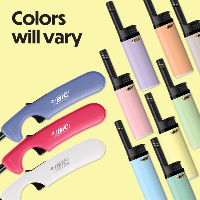 BIC Lighter Combination 2 Multi-Purpose Lighters with Long Metal Wand,