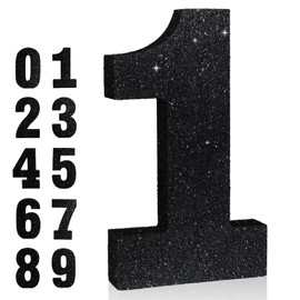 TONIFUL 8 Inch Black Glitter Number 1 Table Centerpiece 0-9 Black Birthday Party Decorations,Black Digit 1 for Birthday,Chrismas,Graduation,Bridal Shower,Valentine's Day,Anniversary Party Supplies