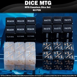 PYPGT 48 Pieces MTG Dice Counters Bulk Ability Keyword Counters Life Counter 1/+1 counters,6 Sided Dice Set for Tabletop Games,MTG, TCG, Card Games Accessories (48 Pieces)