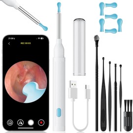 FOLAI Ear Wax Removal Kit,HD Ear Scope Ear with Camera,WiFi Wireless Ear Cleaner with App Control and 6 Ear Scoops,Waterproof Ear Camera Otoscope for 1Phone /1pad/ Adults(white)