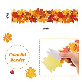 60 Pieces Thanksgiving Fall Bulletin Board Borders Autumn Leaves Border Pumpkins Classroom Board Borders Autumn Stickers Self Adhesive Scalloped Borders for Classroom Maple Leaf Borders Decorative