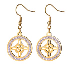 Dreamtimes Witch Knot Earrings for Women Stainless Steel Light Gold Colour Zircon Round Earrings Celtic Quaternary Witch Knot Earrings Witchcraft Amulet Jewellery, Stainless Steel
