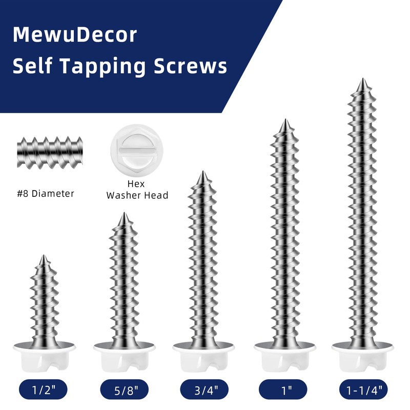 MewuDecor #8 x 2 White Painted Hex Washer Head Self