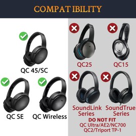 SOULWIT Headband Cover for Bose QuietComfort 45 (QC45)/QuietComfort SE (QC SE)/Quiet Comfort Wireless Headphones, Replacement Headstrap Pad Repair Part - Black