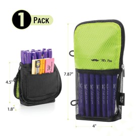 Mr. Pen- Standing Pencil Case Pouch, Sit & Lay Mesh-View Design, Black & Lawn Green, Interior Pocket & 2 Elastic Binder Loops, Cute Pencil Case for Girls and Boys