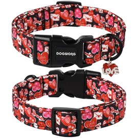 DOGWONG Valentine Dog Collar- Cute Red Heart Dog Collars Adjustable Durable Designer Valentine’s Day Dog Collar for Small Medium Large Dogs M