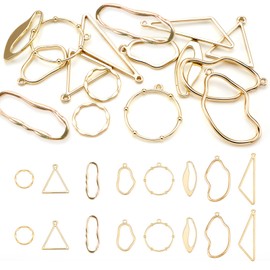 Spritewelry Colgantes de bisel con parte trasera abierta de aleación, dijes de marco hueco con diseño geométrico floral, colgantes de bisel abiertos para aretes, colgantes para joyería DIY con resina