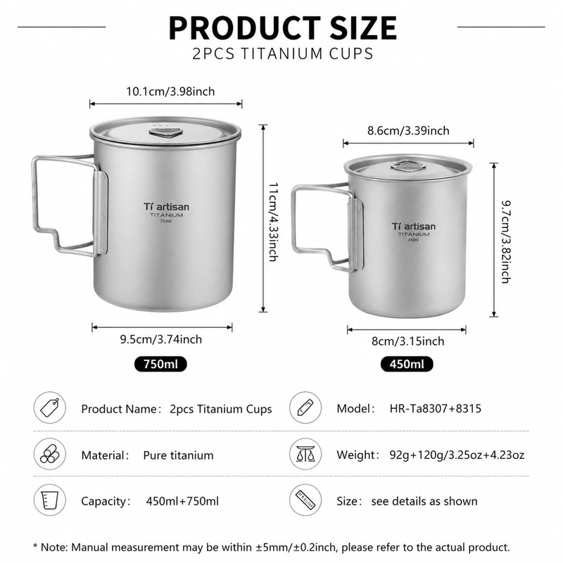 Ti artisan Titanium Pot Ultralight Titanium Cup Camping Cup Titanium