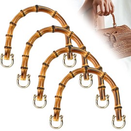 REFORUNG Pack of 4 Bamboo Bag Handles, 15.5 cm, Handbag Handles, Bamboo Handbag Handles, U-Shape Handle for Bags, Replacement Handles, Handbag with Golden Buckles for Shopping Bag