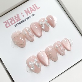 Nude pink cute handmade nail tips - Coffin / 누디핑크 앙증 수제네일팁 - 코핀