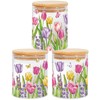 JarThenaAMCS 3Pcs Tulip Lavender Glass Storage Jars with Airtight Lid