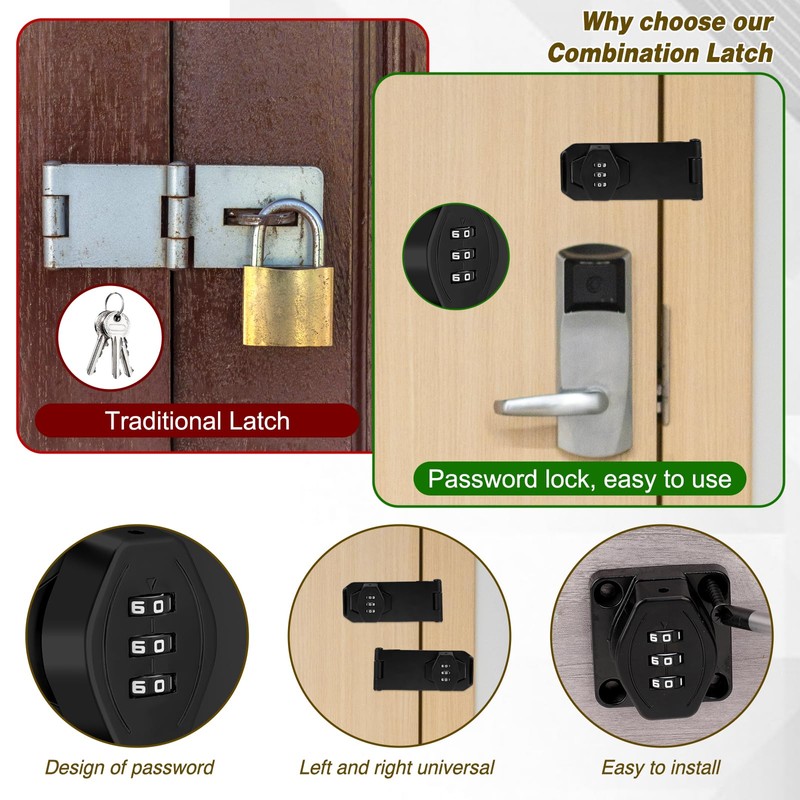 Keyless Cabinet Combination Lock, 3-Digit 4 Inch Password Combination Lock,