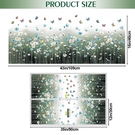 2 Sheets Blue Daisy Wall Sticker White Flowers Wall Decals DIY Peel and Stick Butterflys Firefly Wall Stickers for Kids Girls Bedroom Living Room Bathroom Nursery Window Door Office Skirting Lines