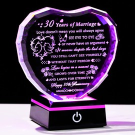 Arikyrist 30th Wedding Anniversary Crystal Heart Gifts for Couples Parents, Laser Engraved 30 Year Anniversary Crystal Keepsake Gifts for Wife Husband, Romantic 30 Years of Marriage Gift for Her Him